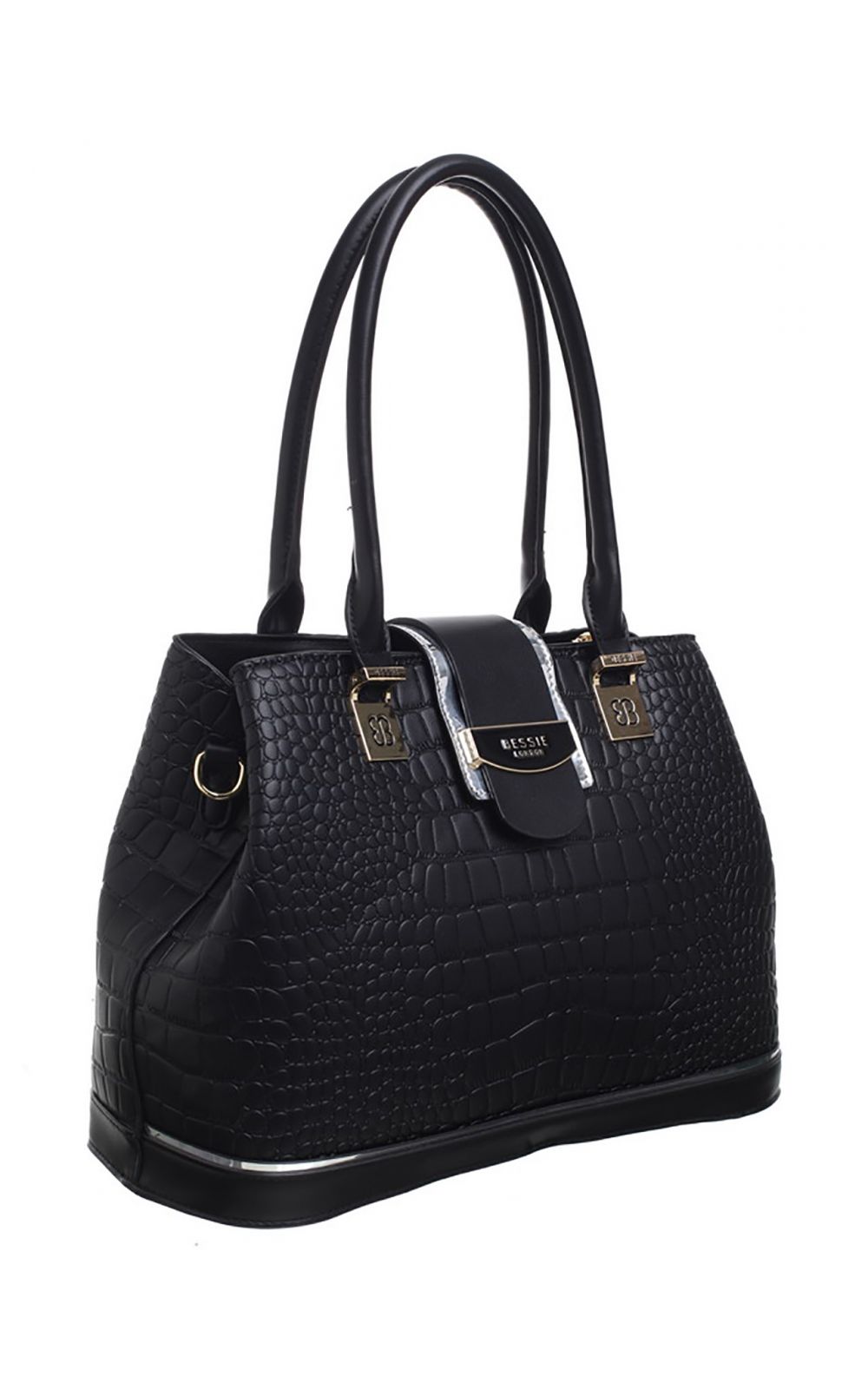 Women's BESSIE Croc Print Tote and Shoulder Bags BW5643 - Black